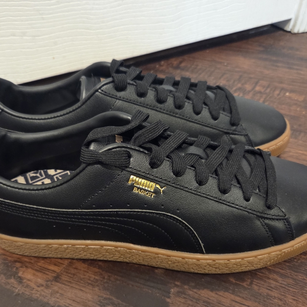 Puma Basket Classic Gum Deluxe Black Leather Sneakers Shoes Men's US Size 11